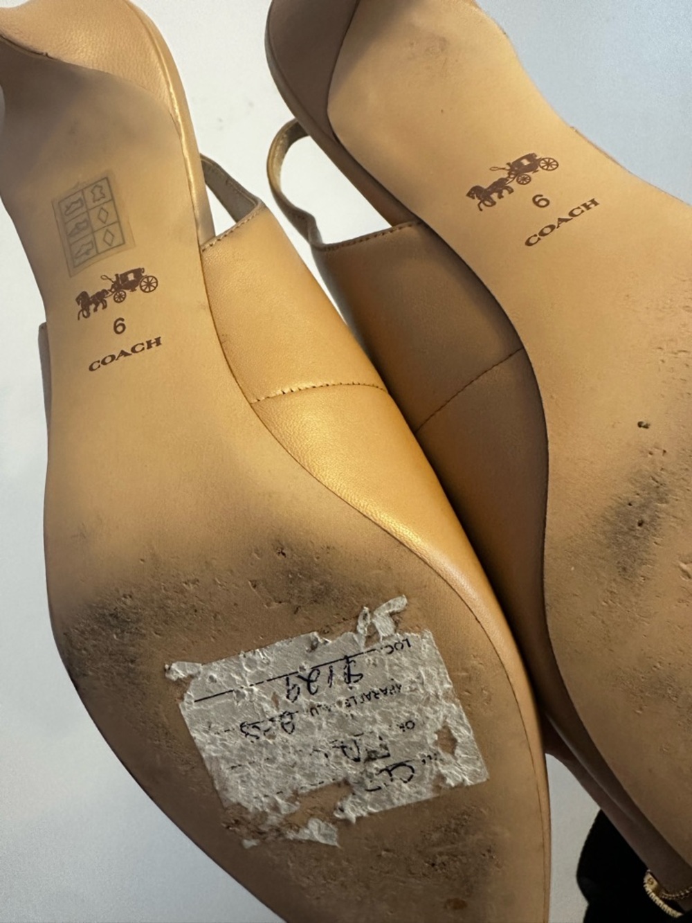 Coach Nude Beige Leather Pointed Slingback Heels - Picture 3 of 6